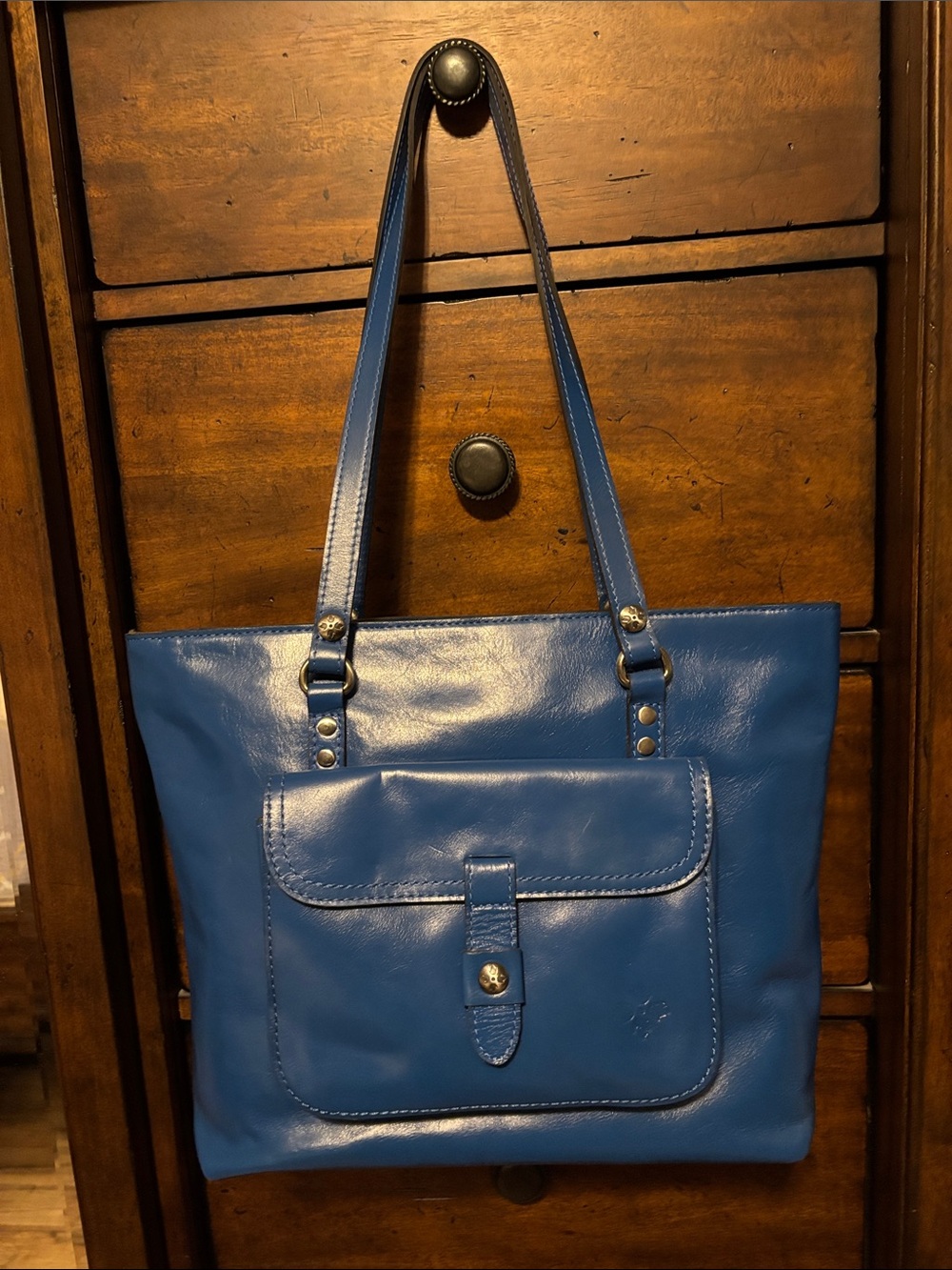 Patricia Nash Blue Leather Tote with Front Pocket
